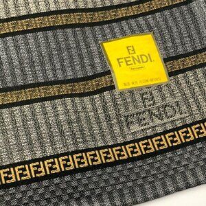 New FENDI Bandana Handkerchief Scarf Pocket Square Cotton FF Logo Pin Stripes